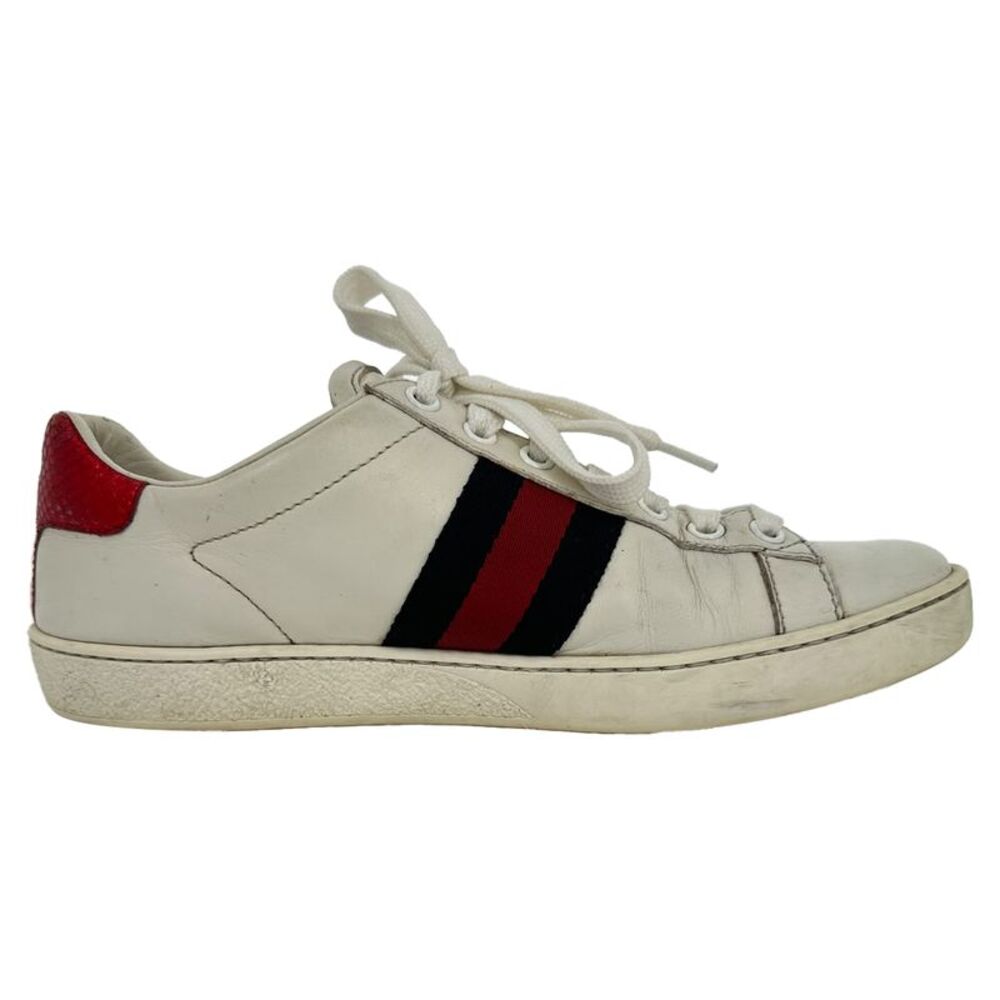 Gucci Ace Snake-motif Sneakers in White Leather
